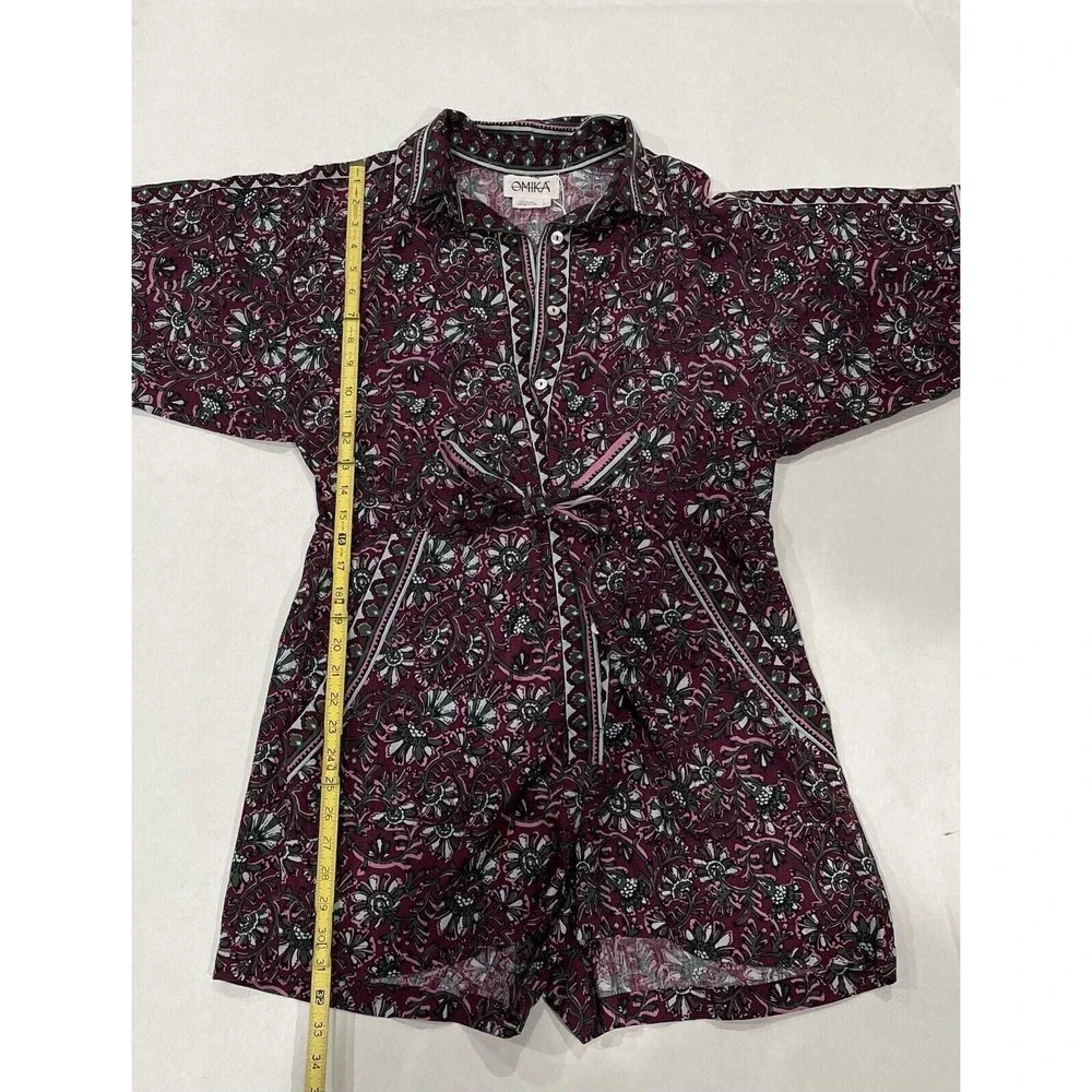 NWT Anthropologie Omika Women Lido Purple Floral Preppy Romper With Tie